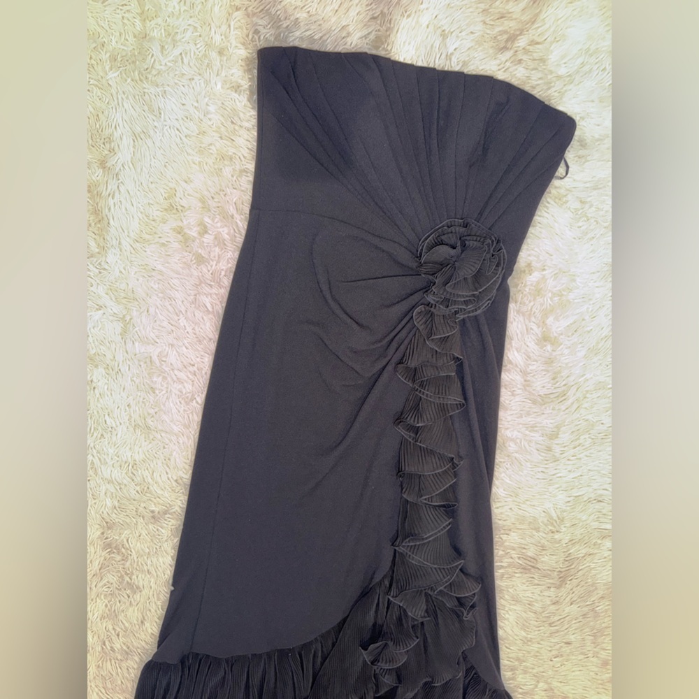 NEW Tadashi Shoji Pleated Strapless Ruffle LEITH RUFFLE Black BOS24386L gown L - Picture 4 of 13